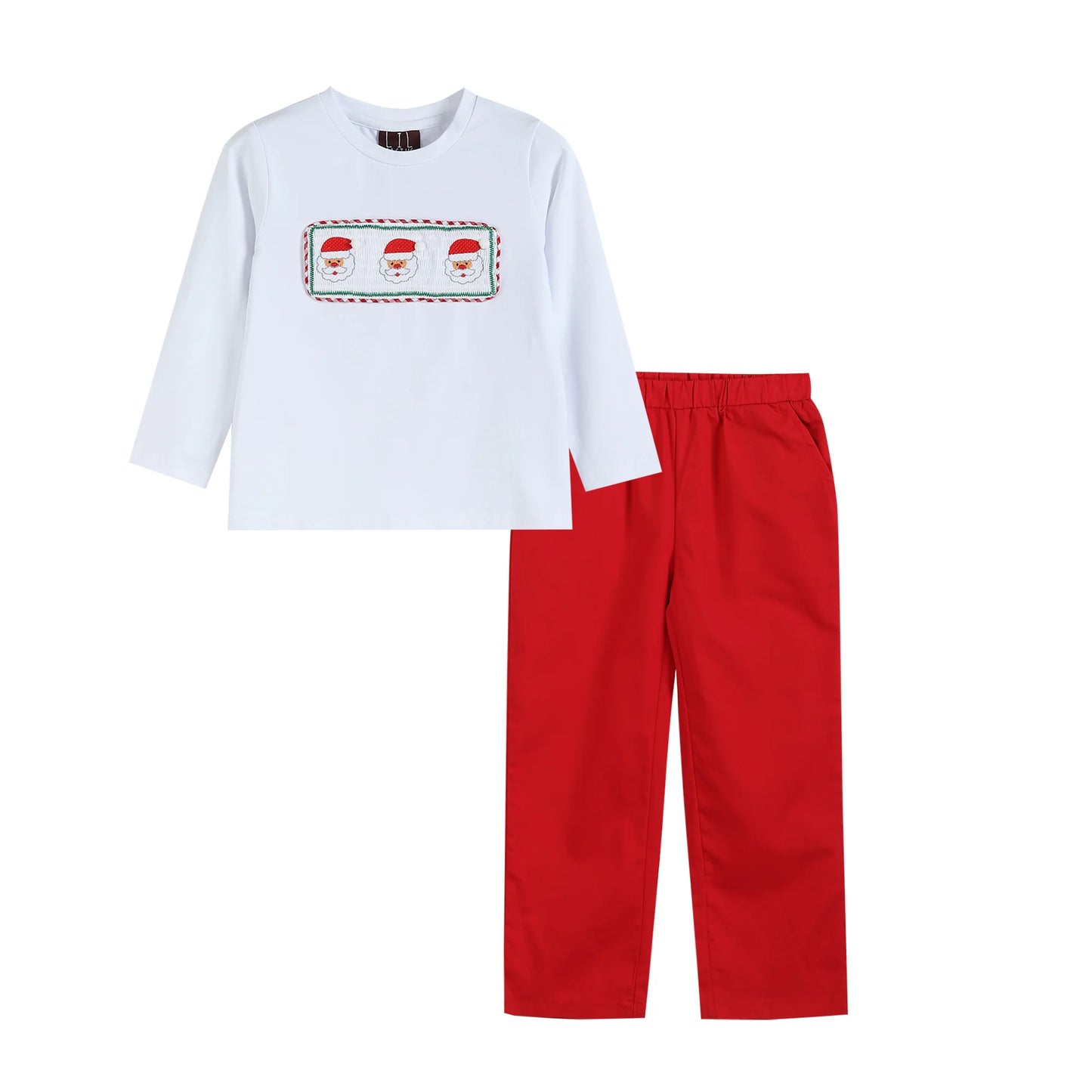 White & Red Christmas Smocked Top & Pants