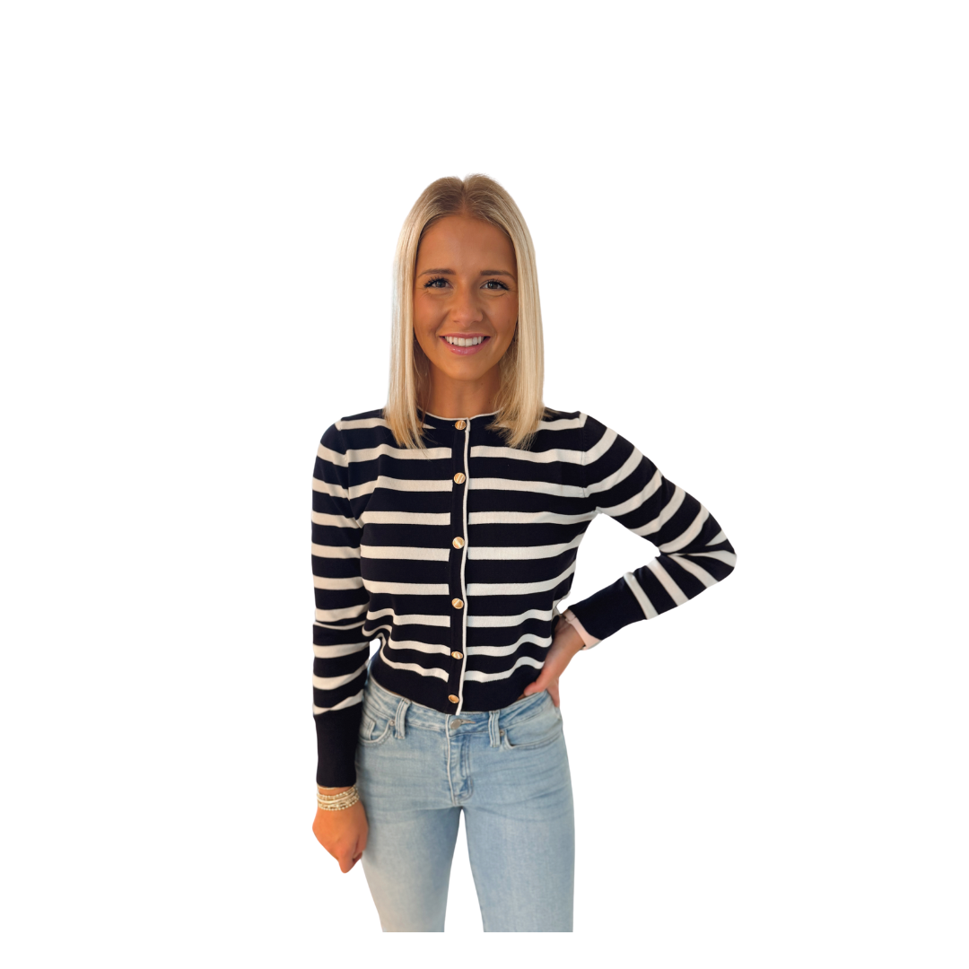 Navy Stripe Button Down Cardigan