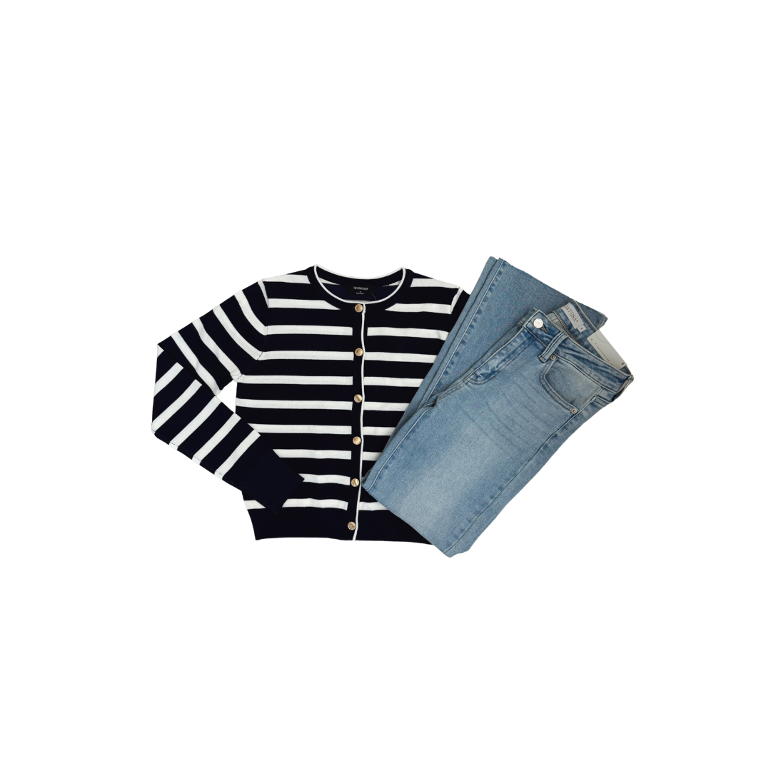 Navy Stripe Button Down Cardigan