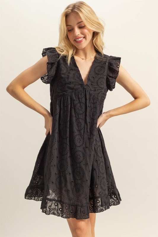 Summer Soirée Eyelet Mini Dress In Black