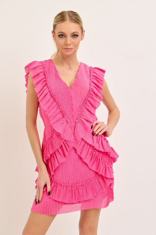 It’s Bid Day Ruffle Cutout Mini Dress In Pink