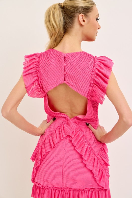It’s Bid Day Ruffle Cutout Mini Dress In Pink