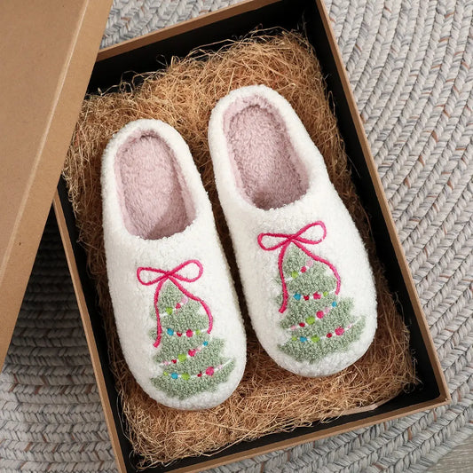 Cozy Christmas Bow Slippers