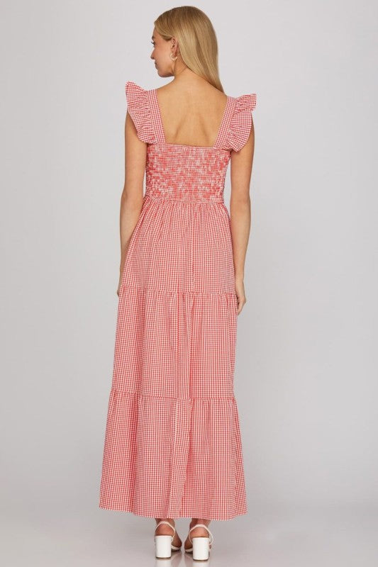 Independence Day Gingham Maxi Dress In Red