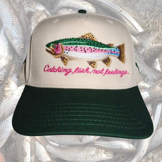 Catching Fish, Not Feelings Trucker Hat In Cream & Green