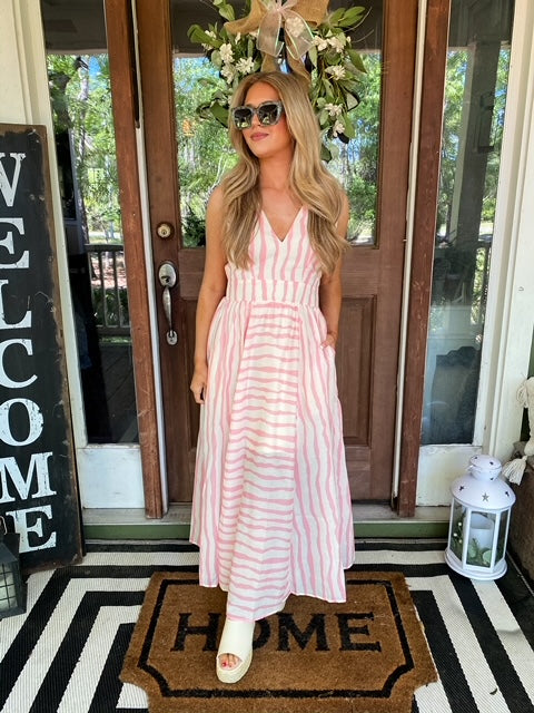 Saint-Tropez Pink Stripe Maxi Dress