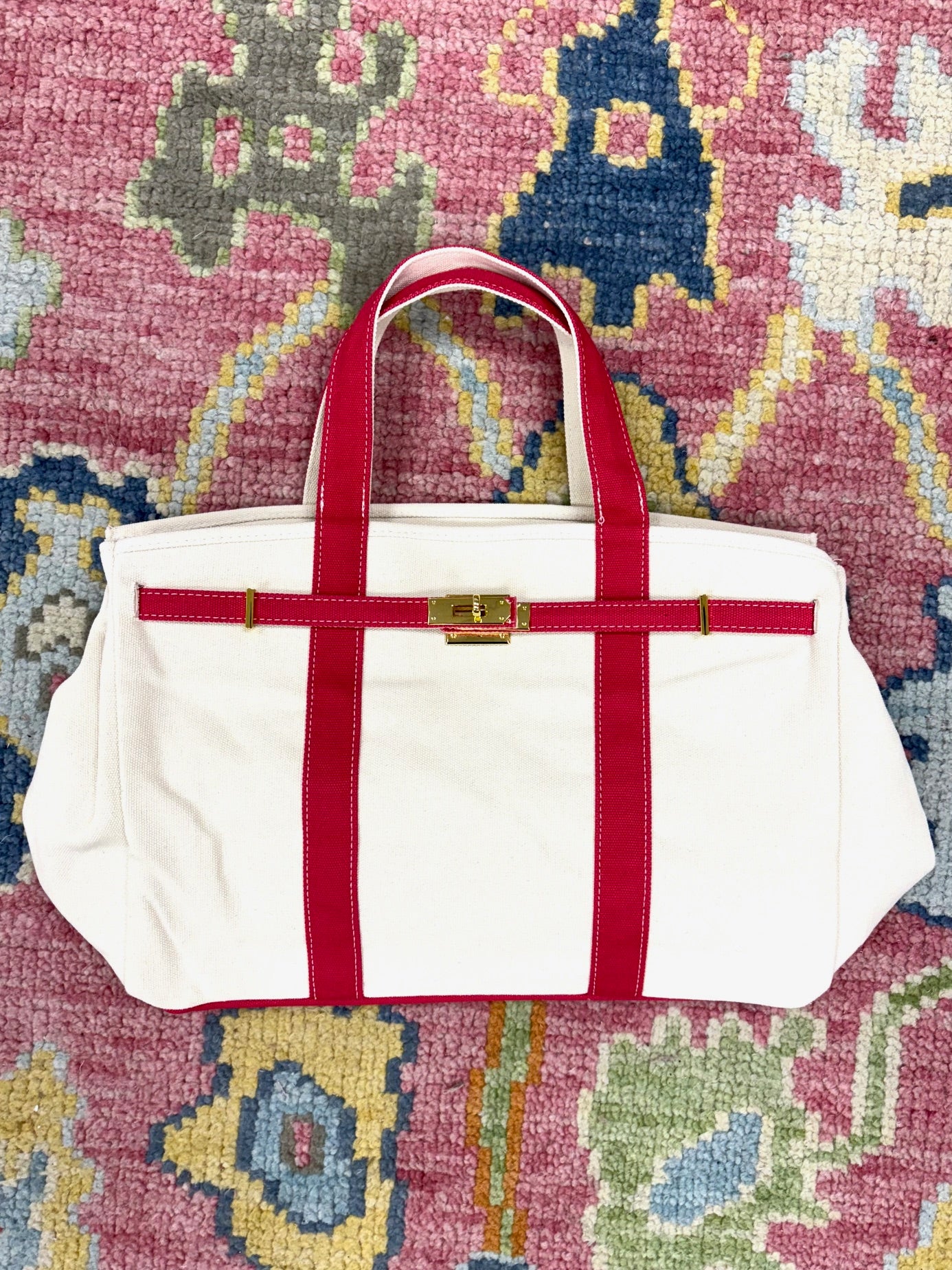 Handmade Premium Cotton Canvas Bag In Red