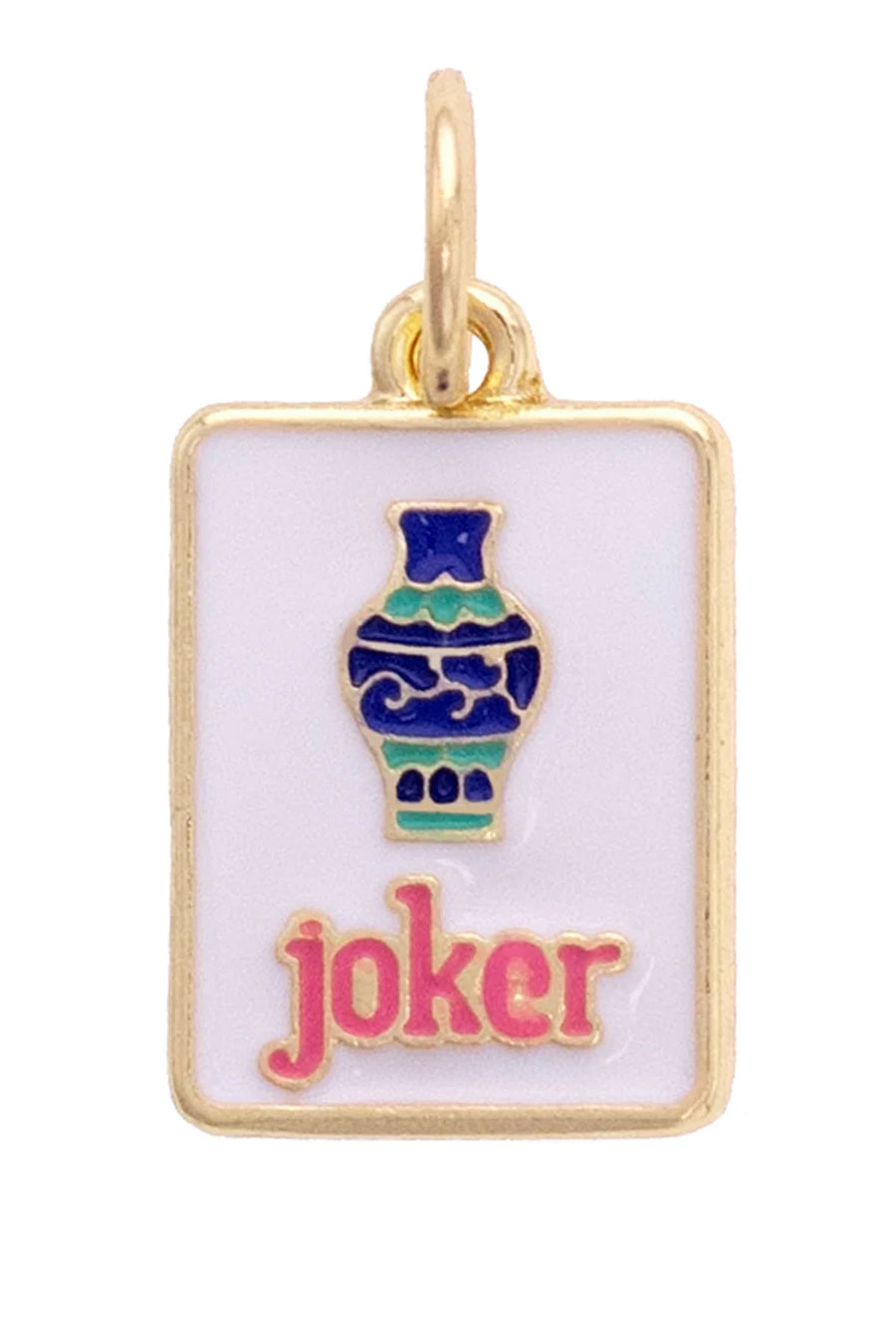 Joker Mahjong Tile Charm in White, Blue, & Pink