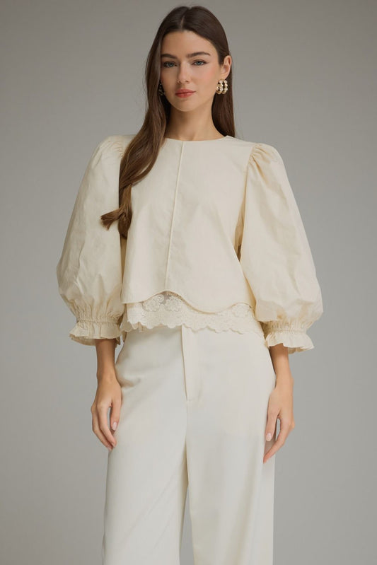 Lovely Lace Trim Top In Cream