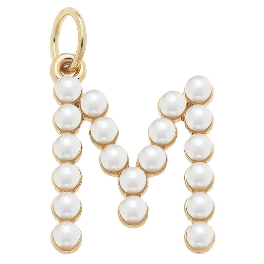M Pearl-Studded Letter Charm in Ivory