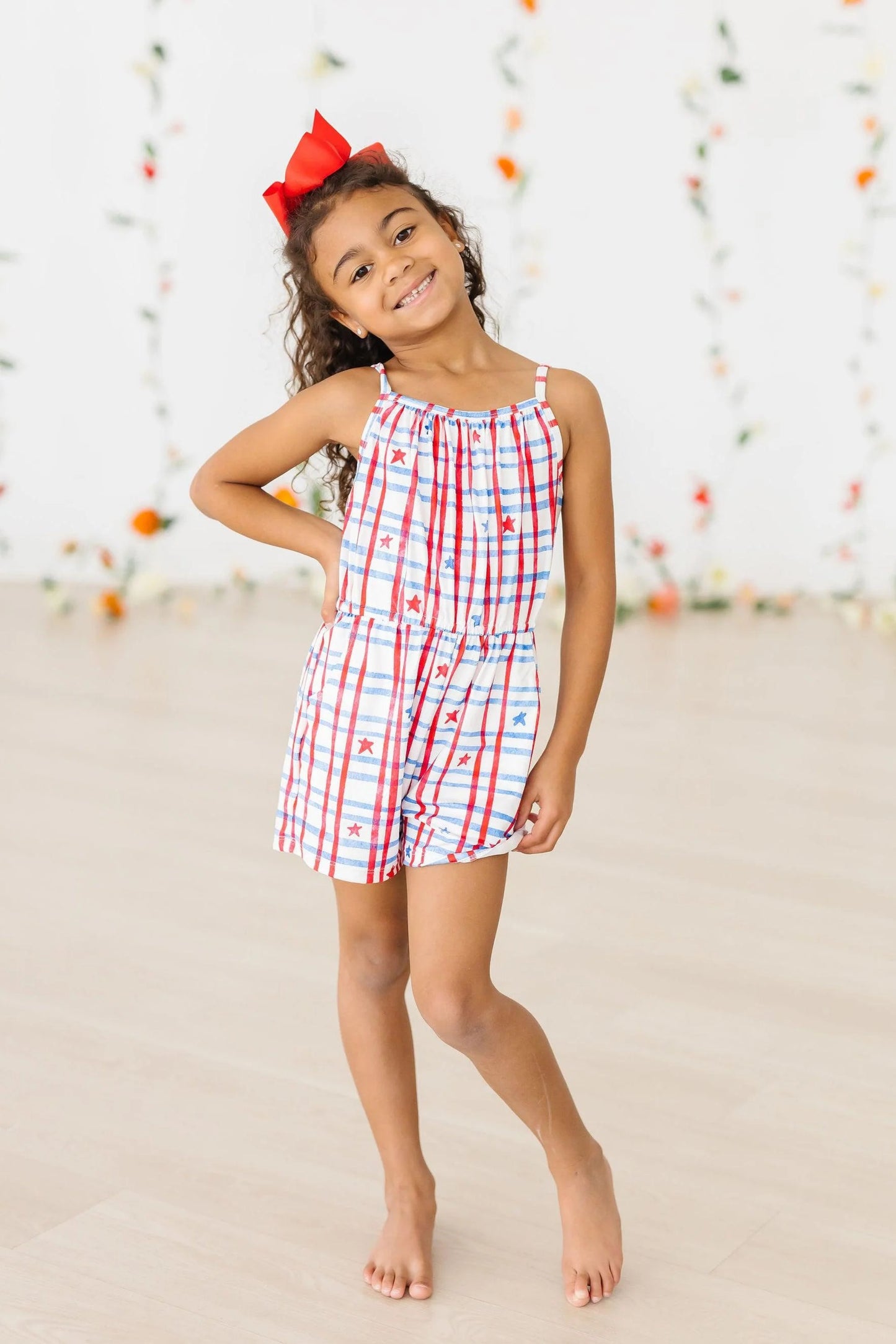Mila & Rose Patriotic Plaid Strappy Play Romper