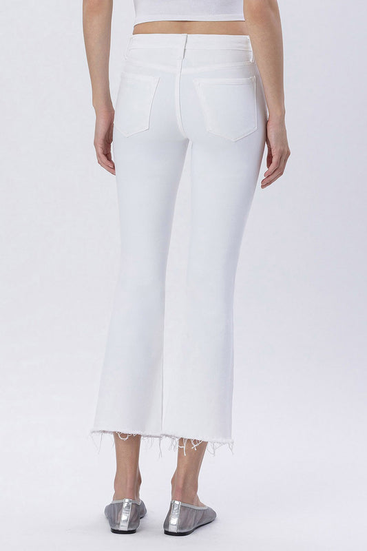 Molly Mid Rise Seamless Waistband Crop Flare White Jeans