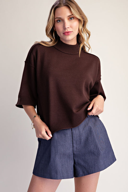 Molly Mock Neck Sweater In Brown