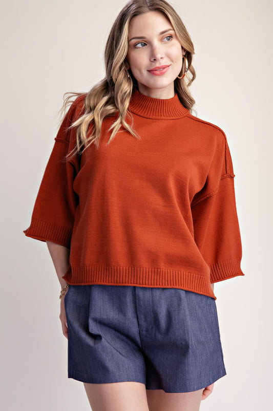 Molly Mock Neck Sweater In Rust