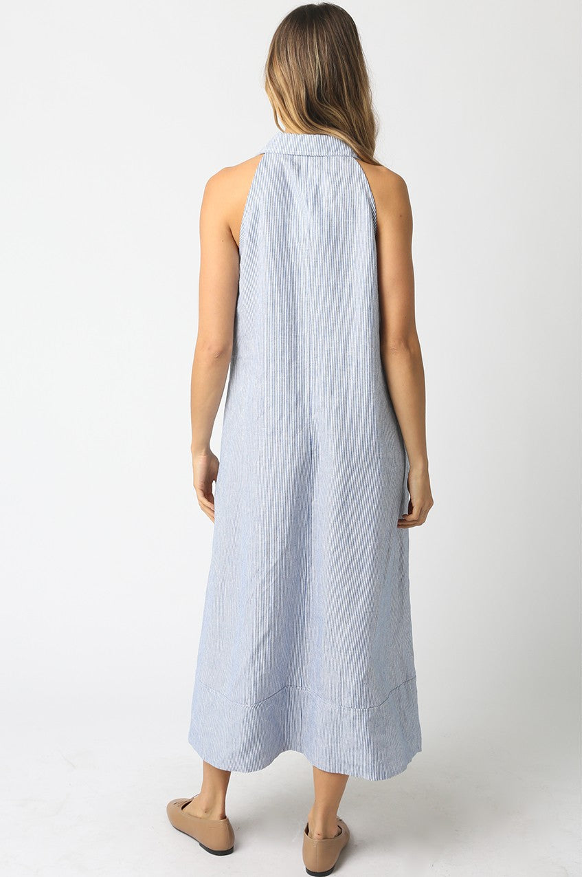 Mylee Sleeveless V-neck Linen Dress In Denim