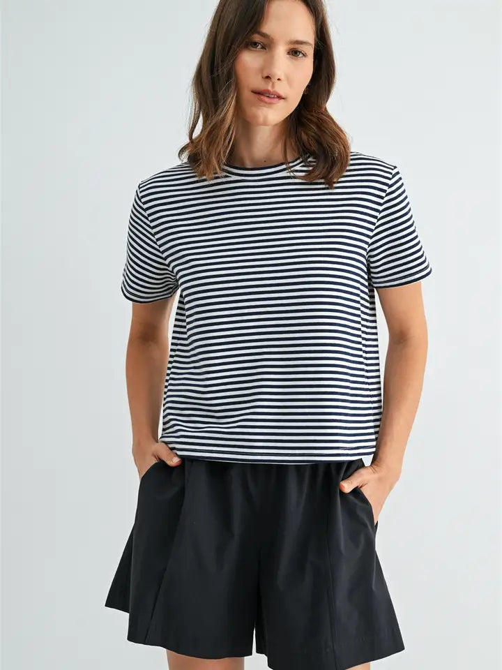 Navy Stripe Short Sleeve Top