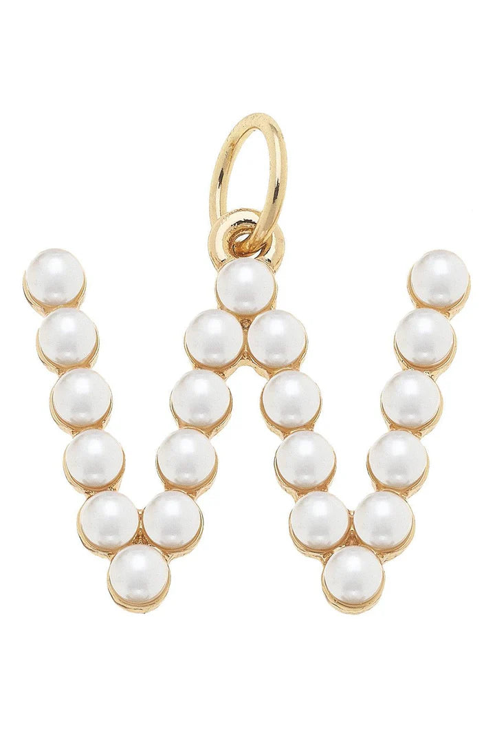 W Pearl Studded Letter Charm In Ivory