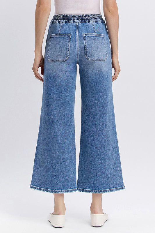 Olivia High Rise Drawstring Waistband Wide Leg Jeans