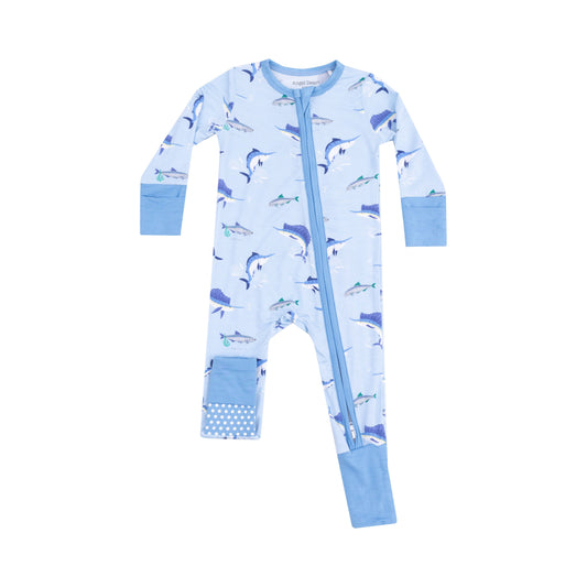 Angel Dear Deep Sea Fishing Blue 2 Way Zipper Romper