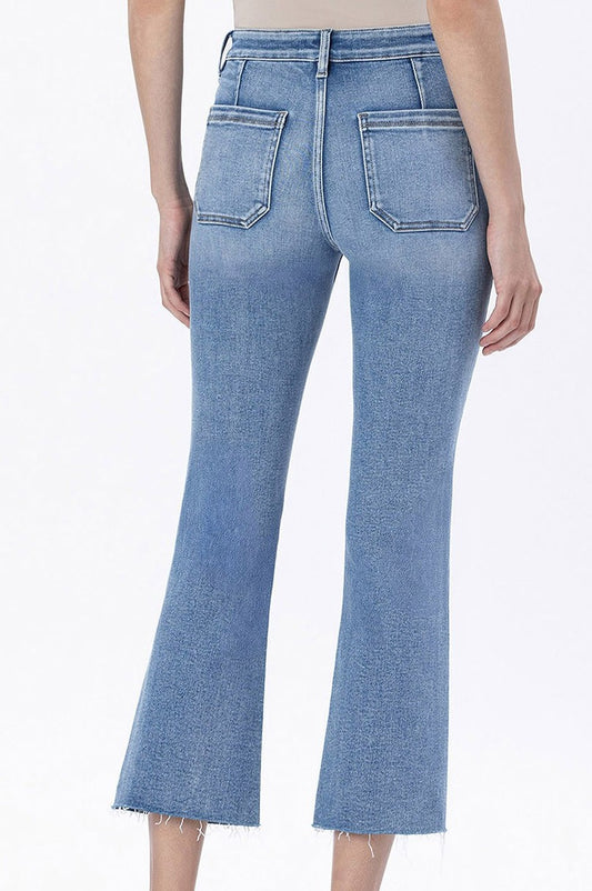 Patch Pocket Cropped Flare in Light Denim