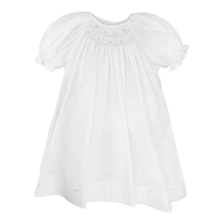 Petit Ami Daygown with Raglan Sleeves and Embroidered Hem In White