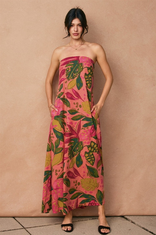 Pink Rio Tie Back Maxi Dress