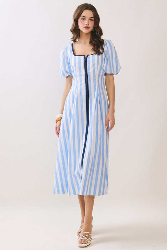 Piping Detail Stripe Midi Dress