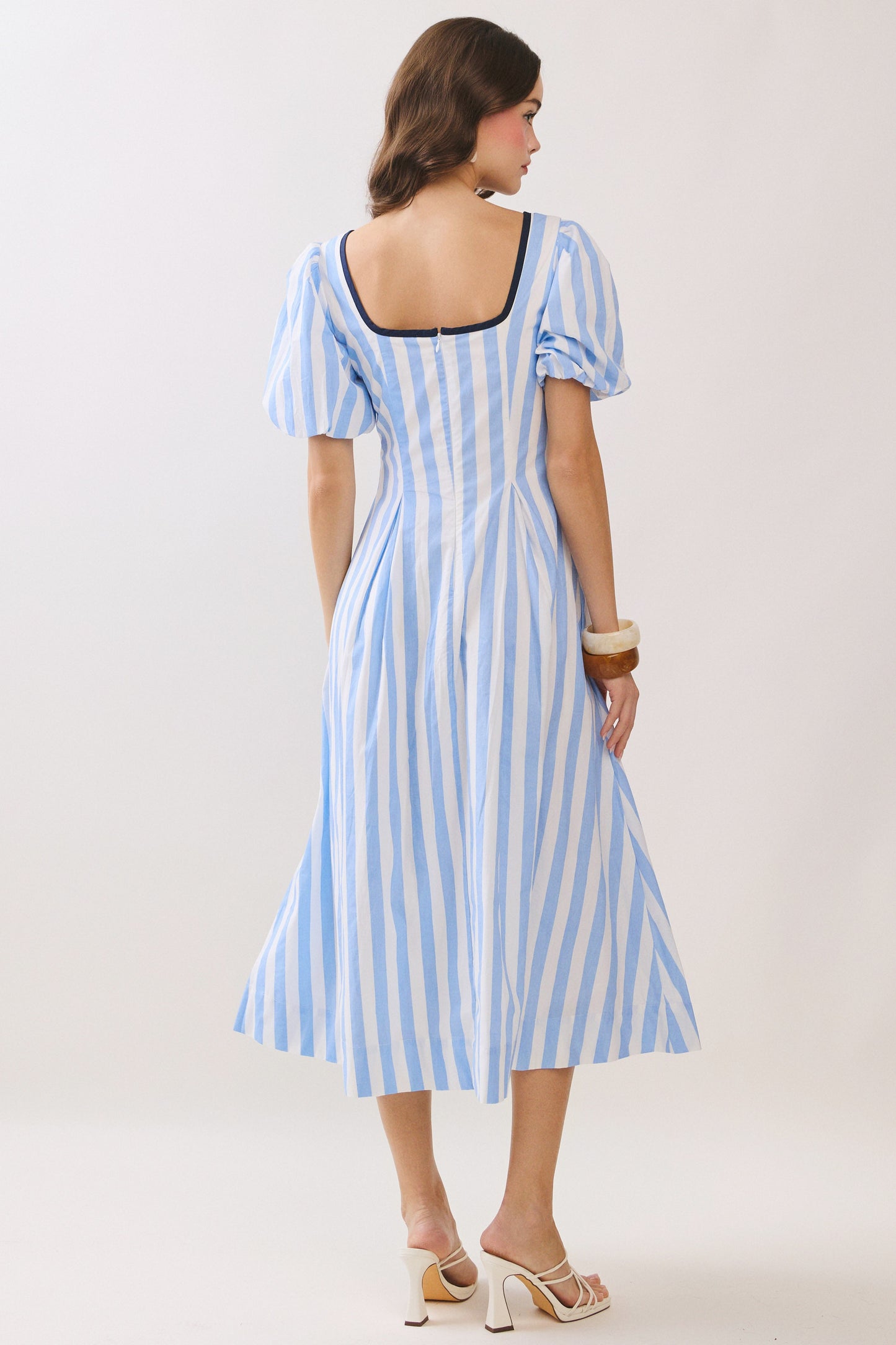 Piping Detail Stripe Midi Dress