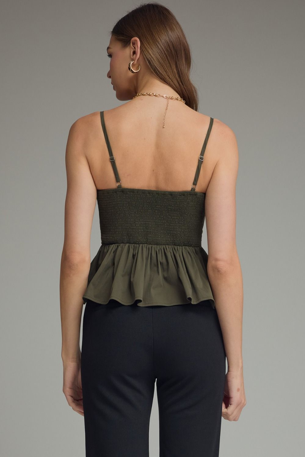 Pleated Cami Top In Army Green