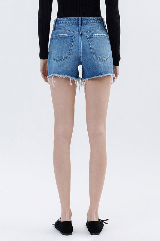 Rebecca High Rise Raw Hem Denim Shorts In Amicably