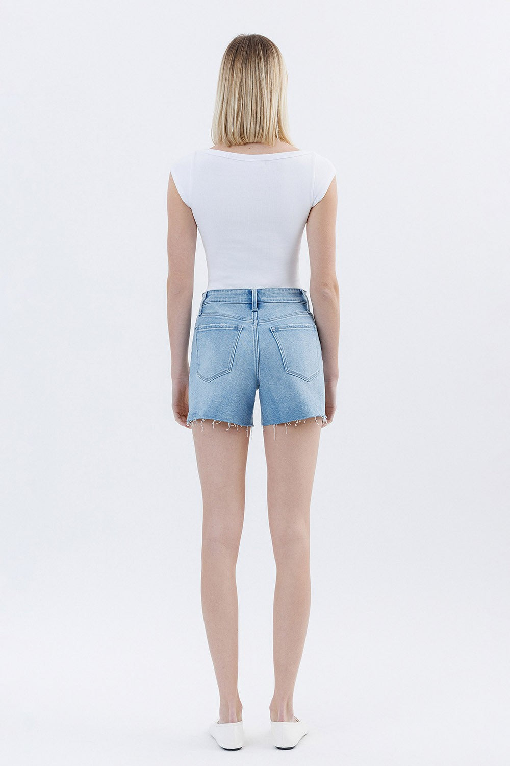 Rebecca High Rise Raw Hem Denim Shorts In Uptown Funk