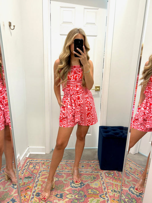 Red And Pink Floral Romper