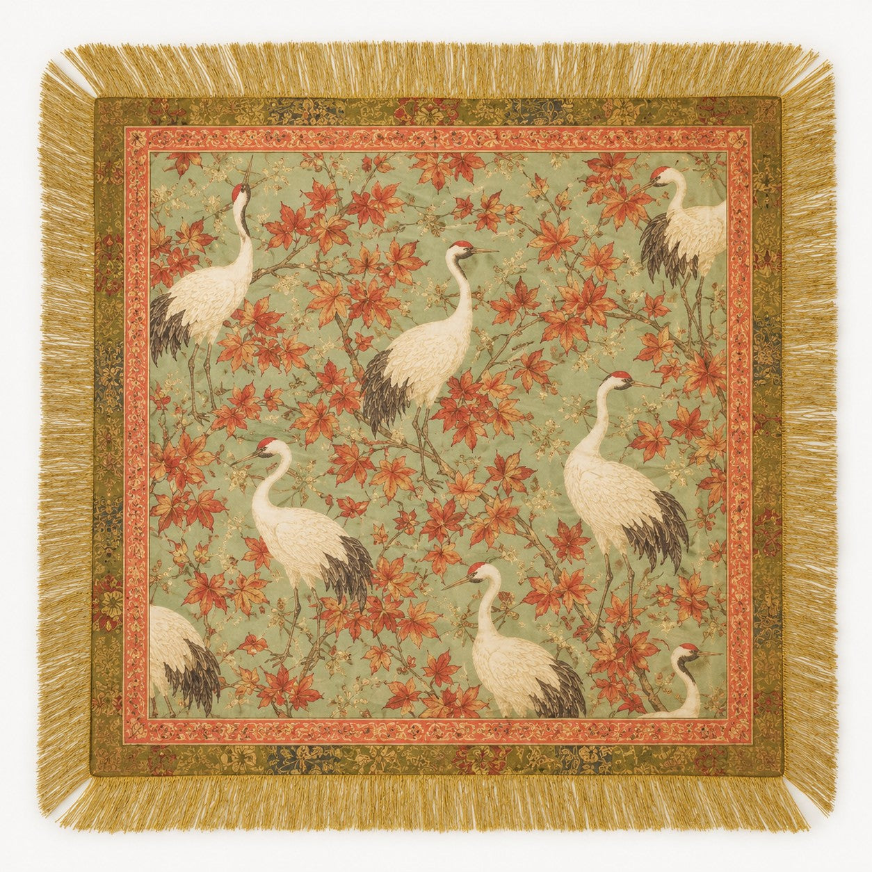 Fringe Scarf Red Crowned Crane