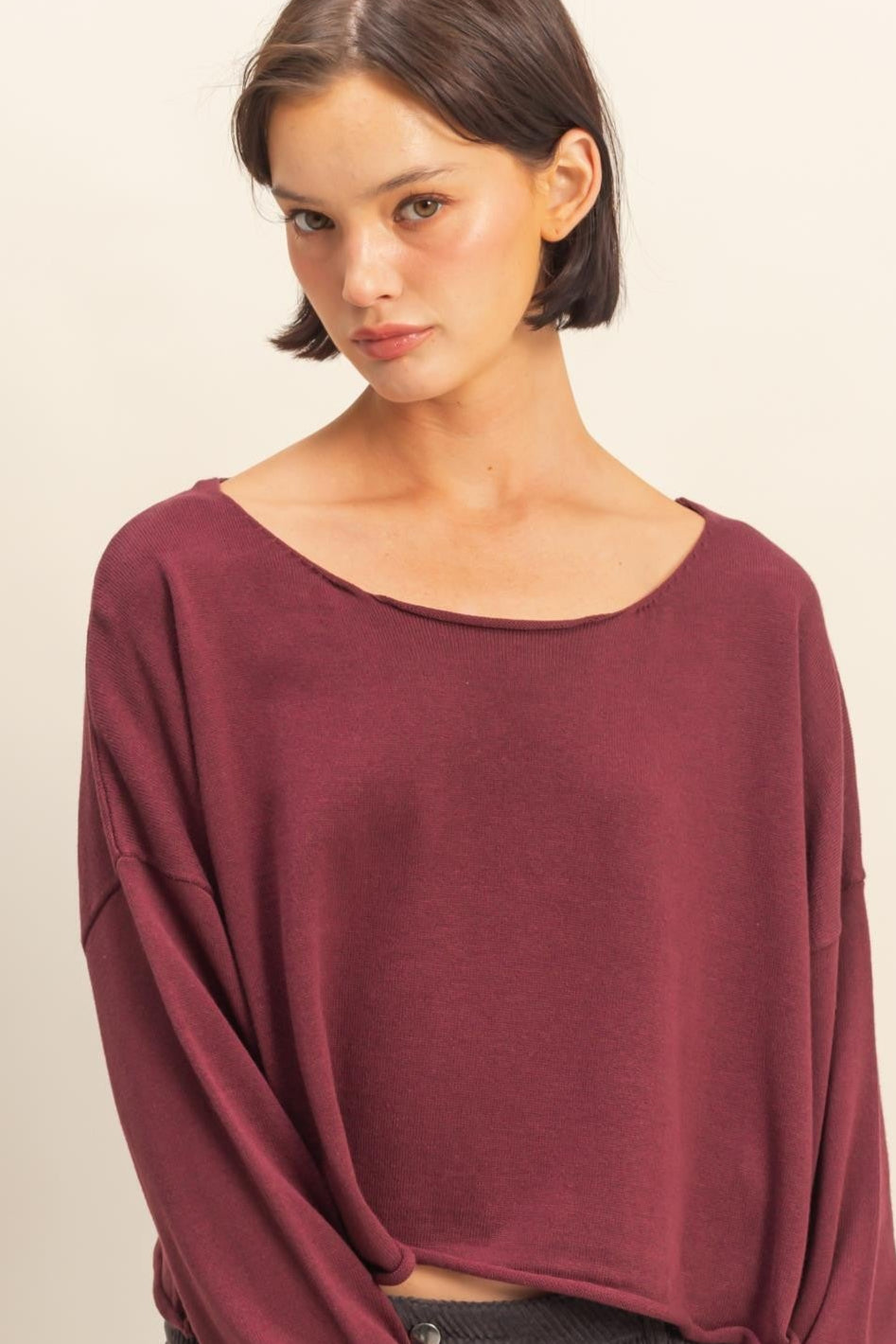 Relaxed Fit Sweater In Dark Cherry