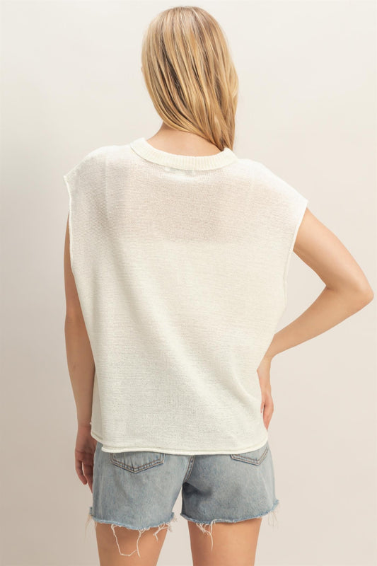 Ribbed Knit Top In White