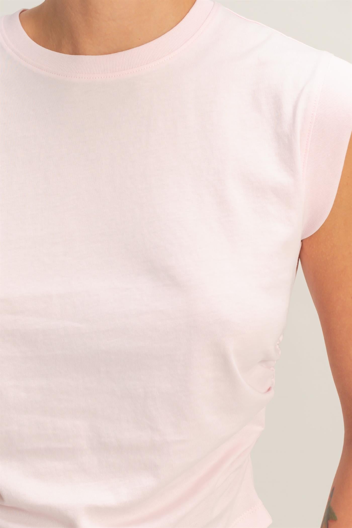 Ruched Waist Sleeveless Top In Soft Pink