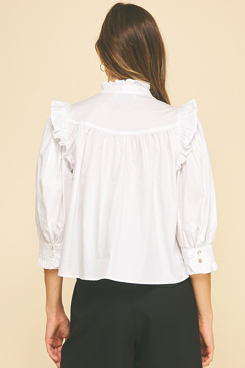 Ruffle Button Down Top In Snow White