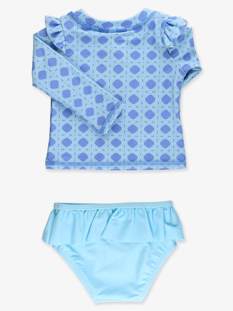 RuffleButts Periwinkle Blue Coastal Cane Skirted 2 Piece Swimsuit