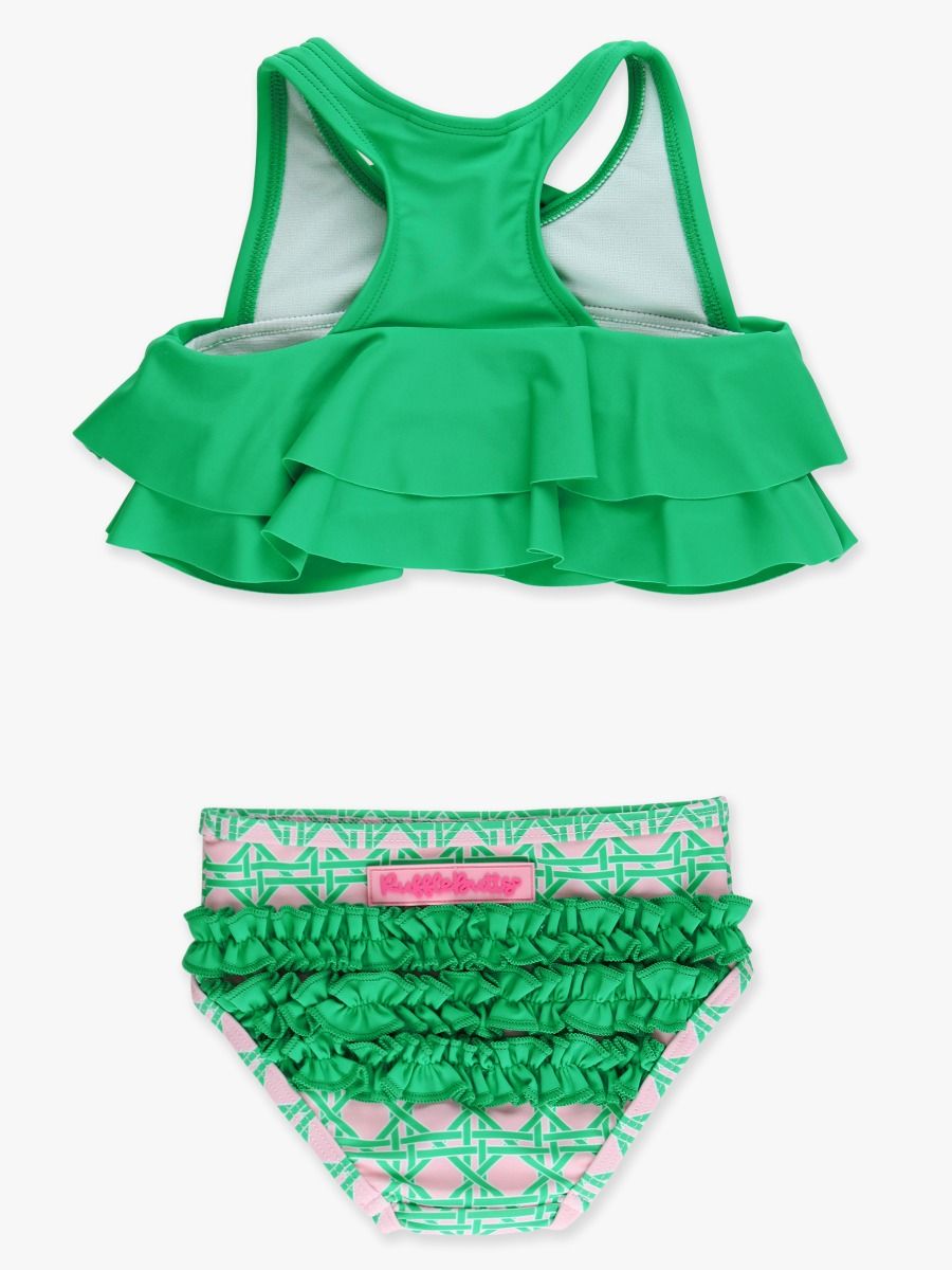 RuffleButts Pink Coastal Cane 2 Piece Swimsuit