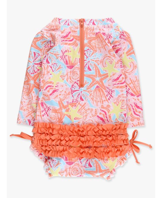 RuffleButts Sunset Seashells One Piece Rashguard