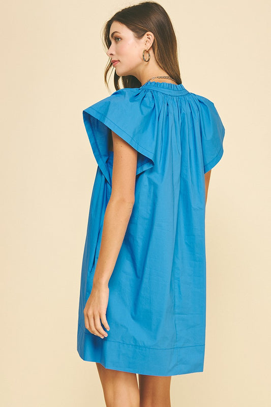 Ruffle Detailed Tunic Mini Dress In Blue