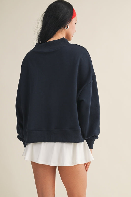Salty Oversized Mock Neck Sweatshirt In Navy