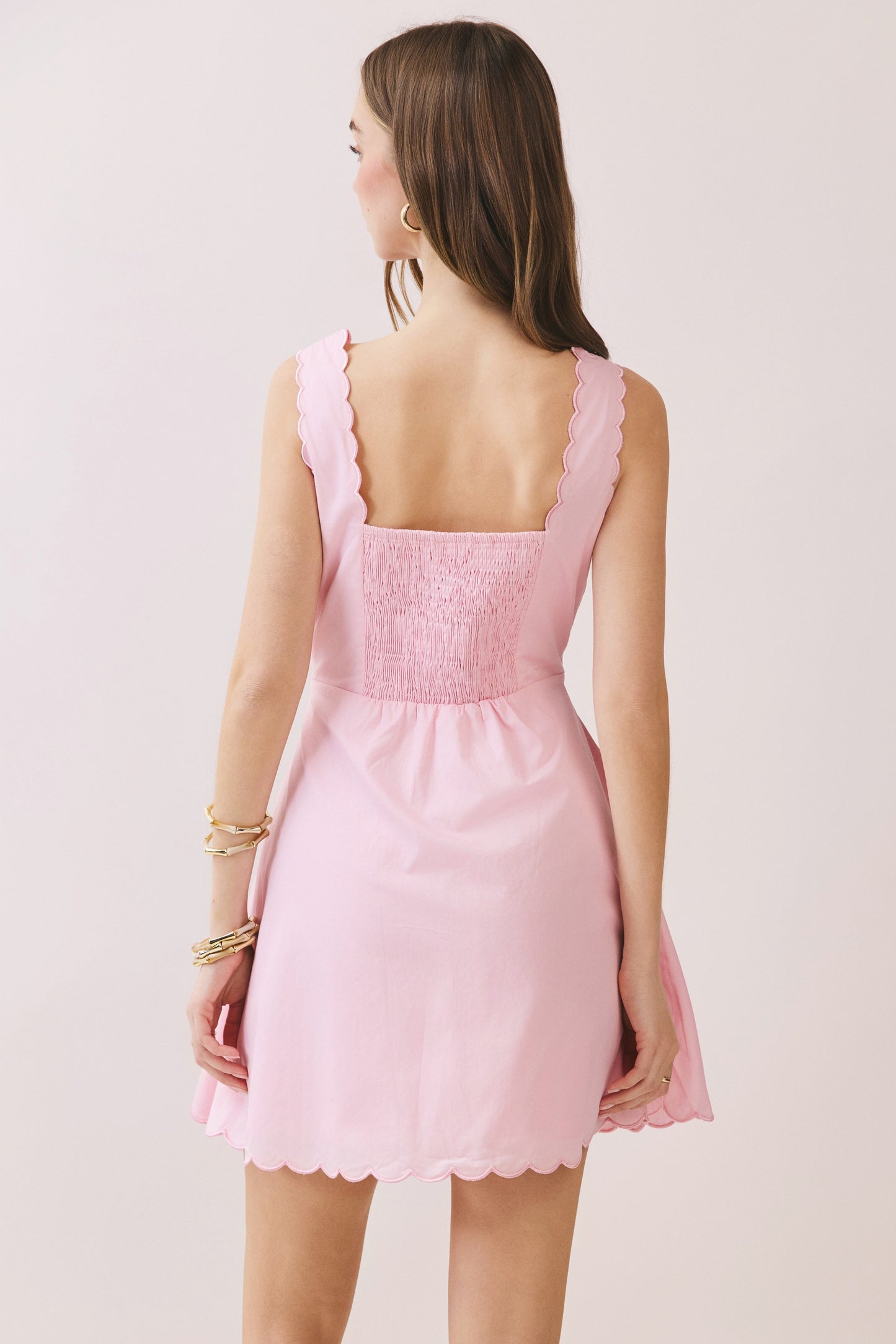 Scallop Detail Mini Dress In Pink
