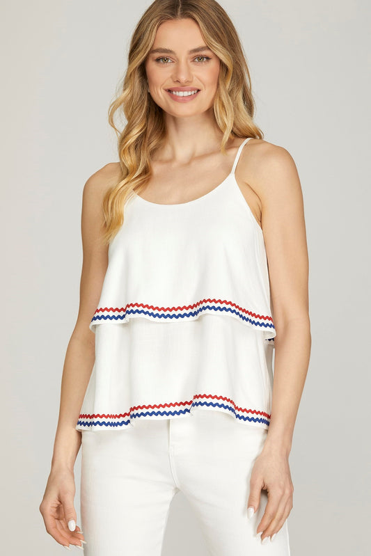 Red and Blue Scallop Trim Tiered Tank