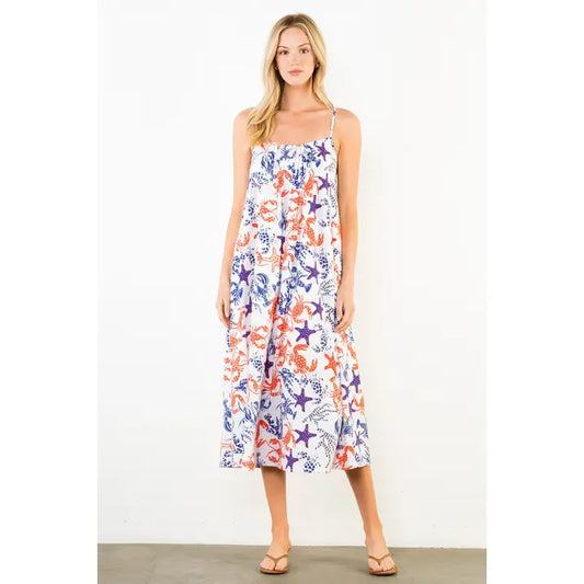 Sea Life Thin Strap Patterned Dress