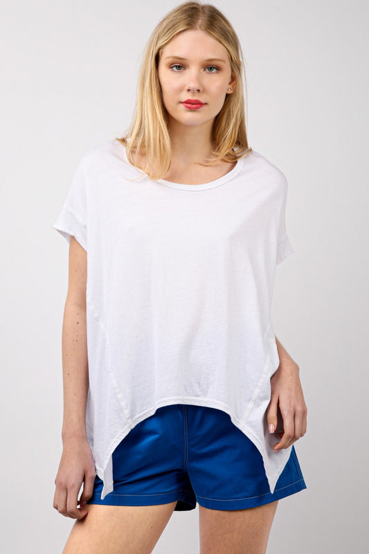 Short Sleeve Washed Top in White