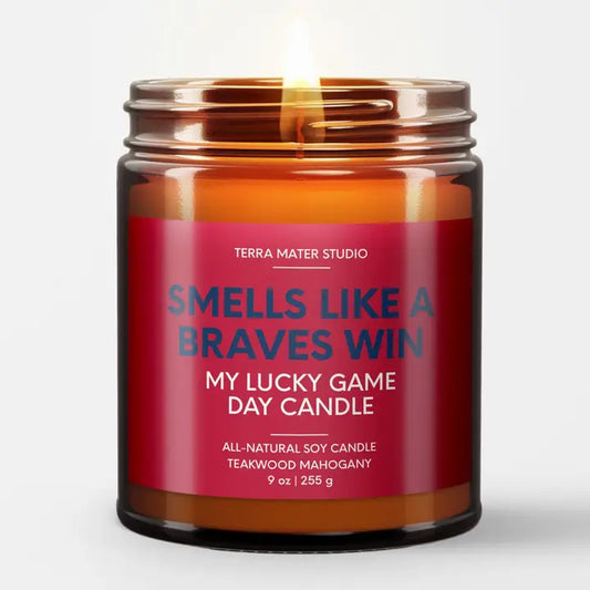 Smells Like A Braves Win Game Day Candle In Teakwood & Mahogany