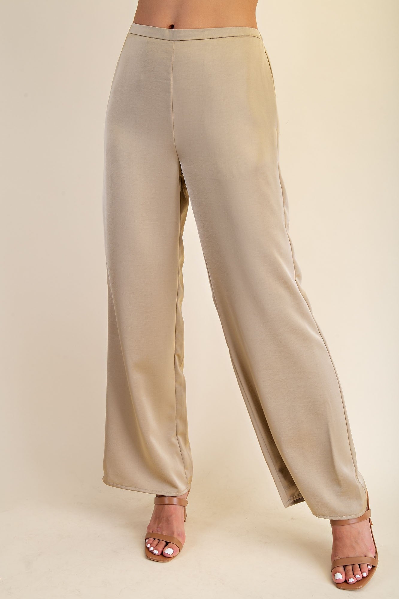 Voluminous Long Sleeve Blouse & Pants Set In Taupe