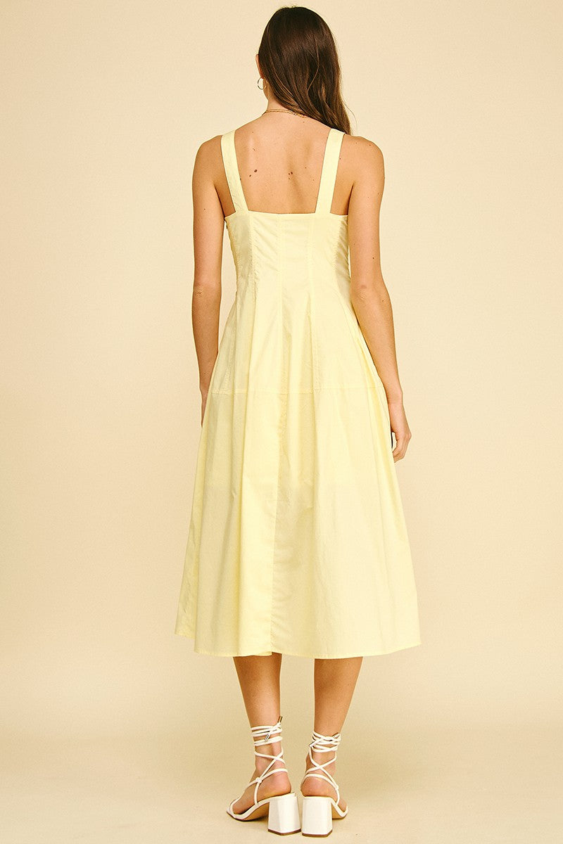 Square Neck A-line Midi Dress in Lemon