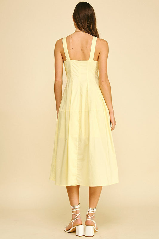 Square Neck A-line Midi Dress in Lemon